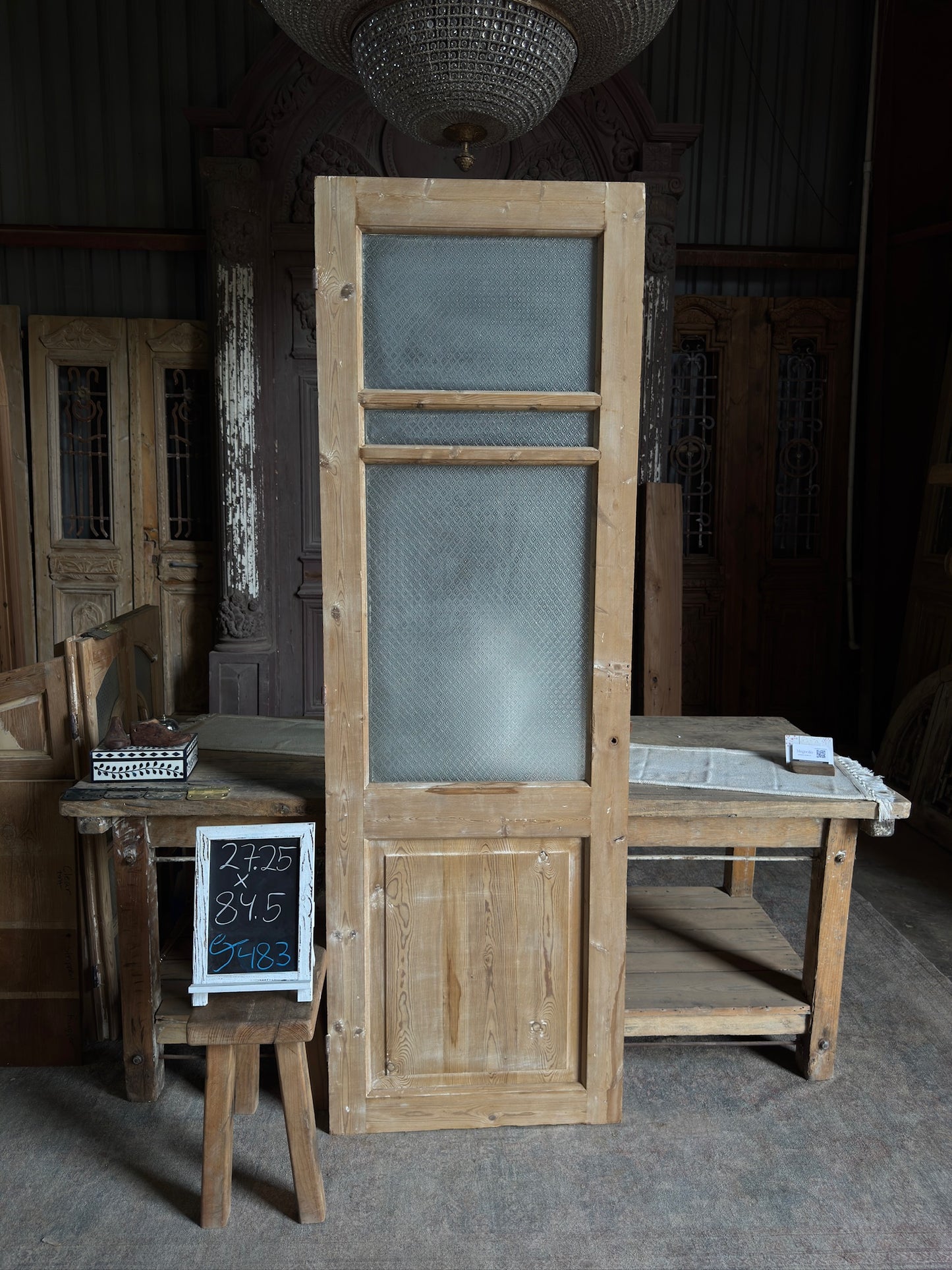19th Century Antique Glass Door - 27.25x84.5 J483