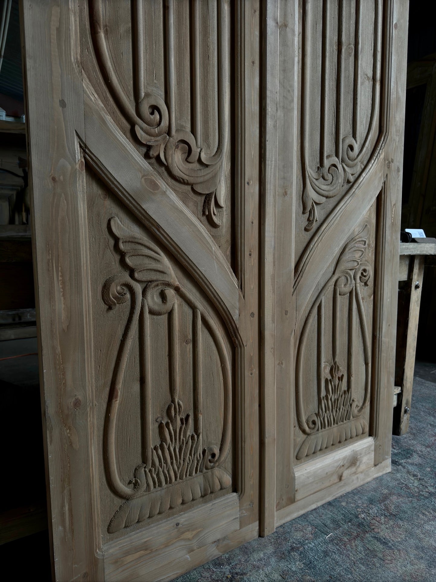 (The Merlin) Handrcrafted Arched Baltic Pine French Doors - 43.5x96.5 H233