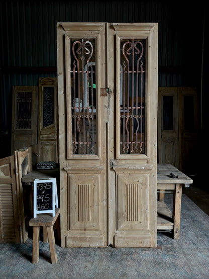 Grand Antique Iron Entrance Doors with Fluted Panel 43.75x99.5 H60