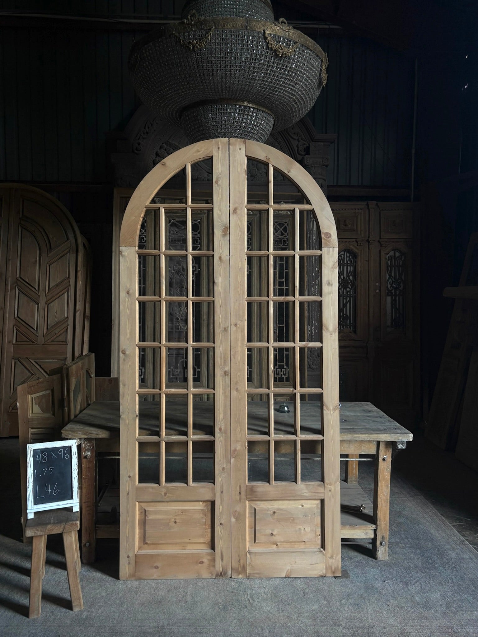 The Ellenor) Handcrafted Arched Glass French Door - 48x96 L46