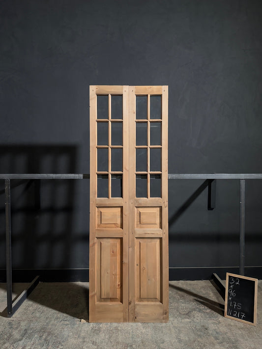 Handcrafted 8 Lite Glass French Doors - 32x96 - N217
