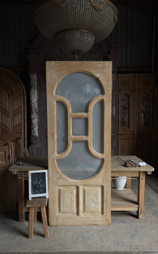 19th Century Antique Arched Glass Single Door - 33.5x86.5 - L154