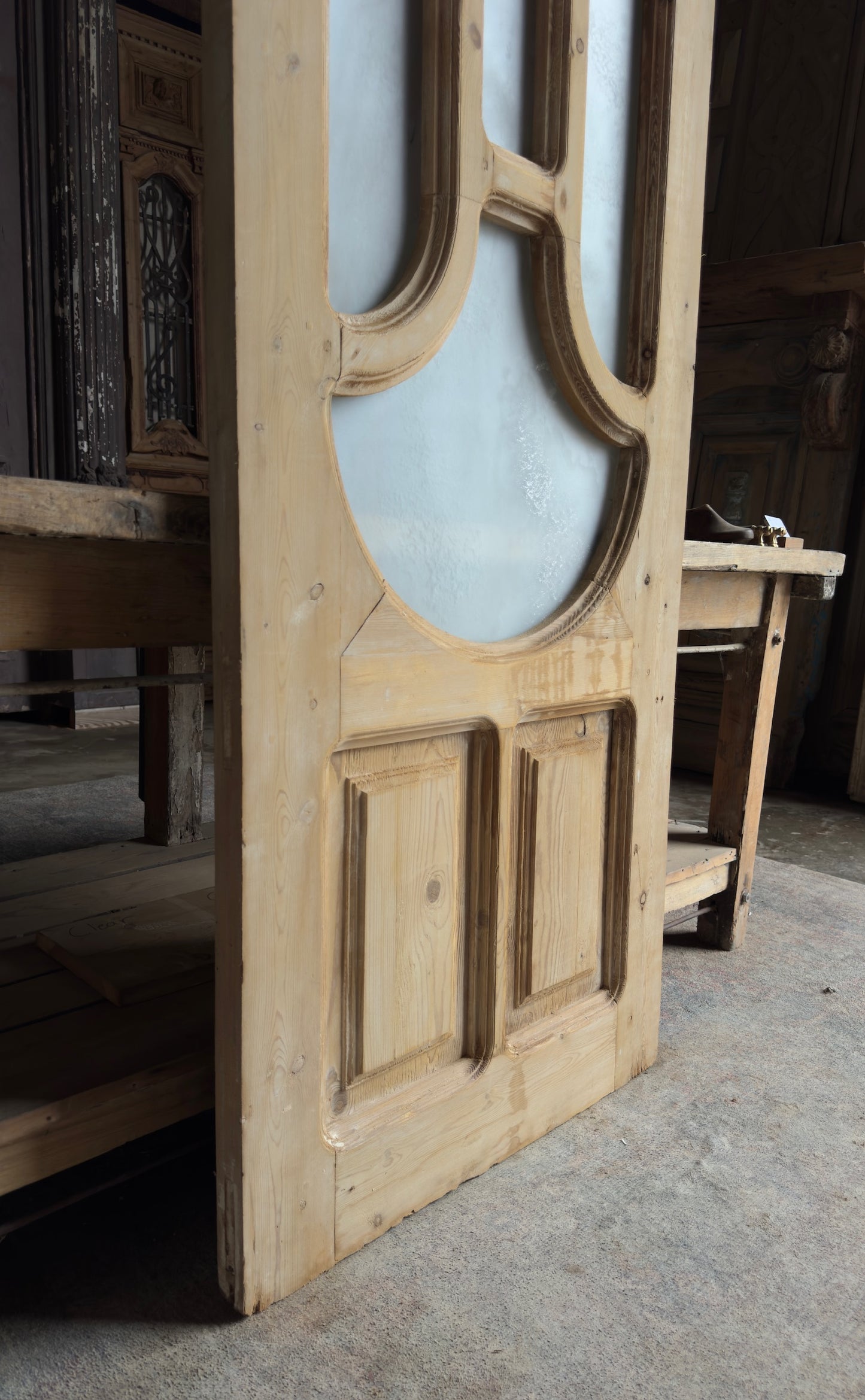 19th Century Antique Arched Glass Single Door - 29.5x82.5 - L154