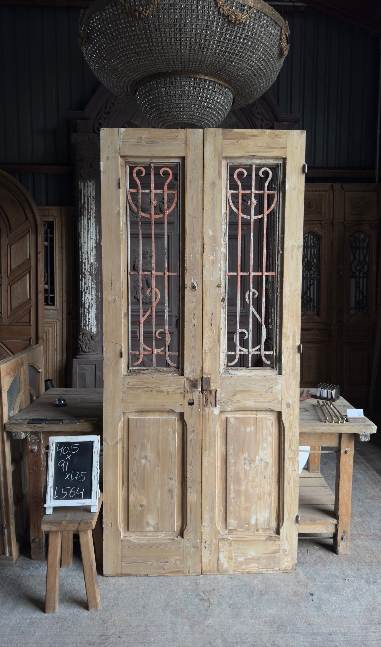 Antique Iron 2 Lite French Doors - 40.5x91 - L564