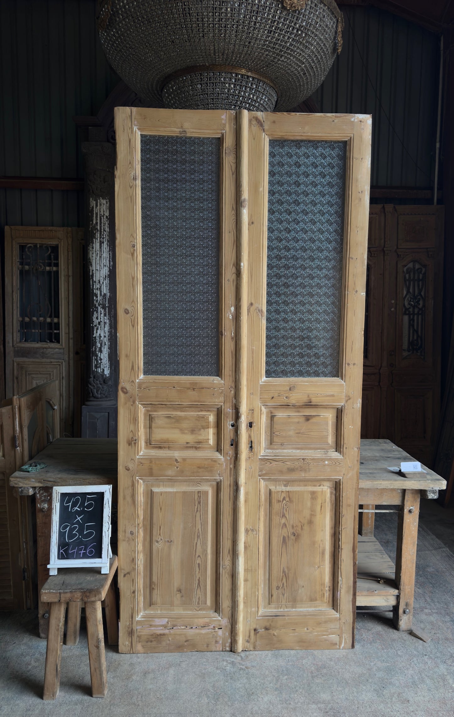 3 Panel Antique Glass French Doors - 39x93 K475