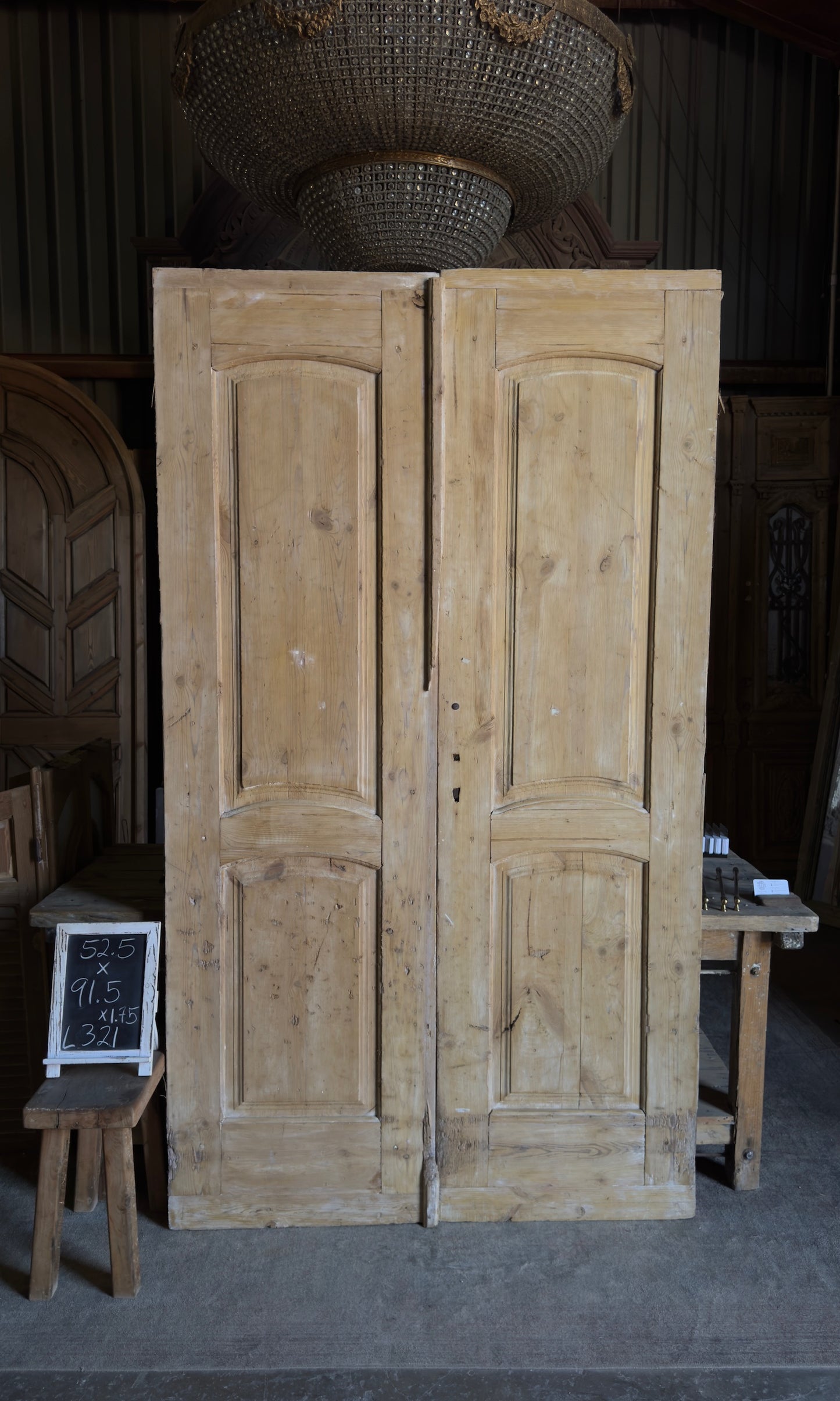 2 Panel Antique Solid French Doors - 52.5x91.5 - L321