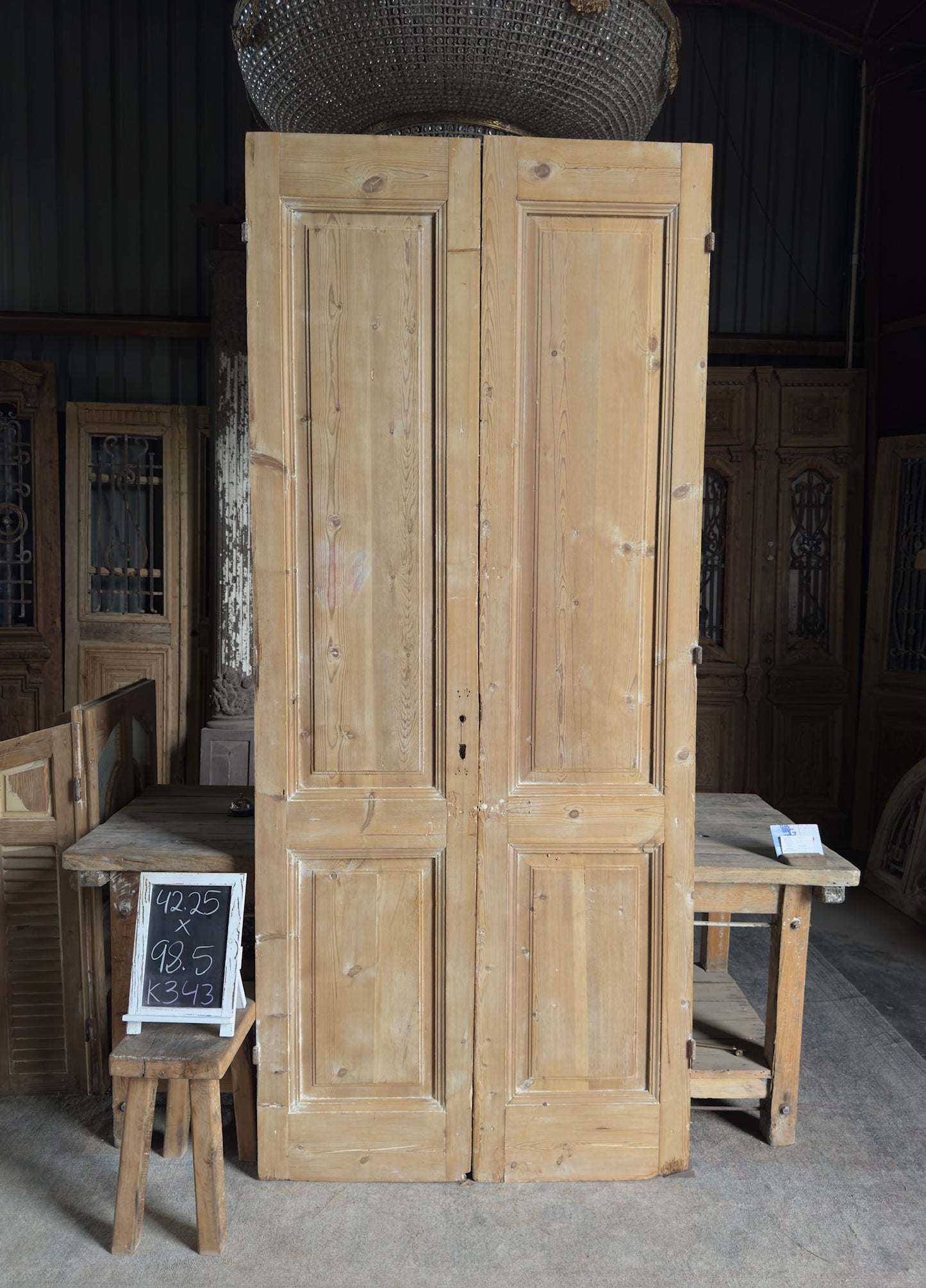 Raised Molding 2 Panel Antique Solid French Doors - 42.25x98.5 K343