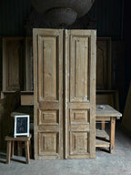 Raised Molding 3 Panel Antique Solid French Doors - 43.25x89 - L88