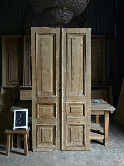 Raised Molding 3 Panel Antique Solid French Doors - 43.25x89 - L88