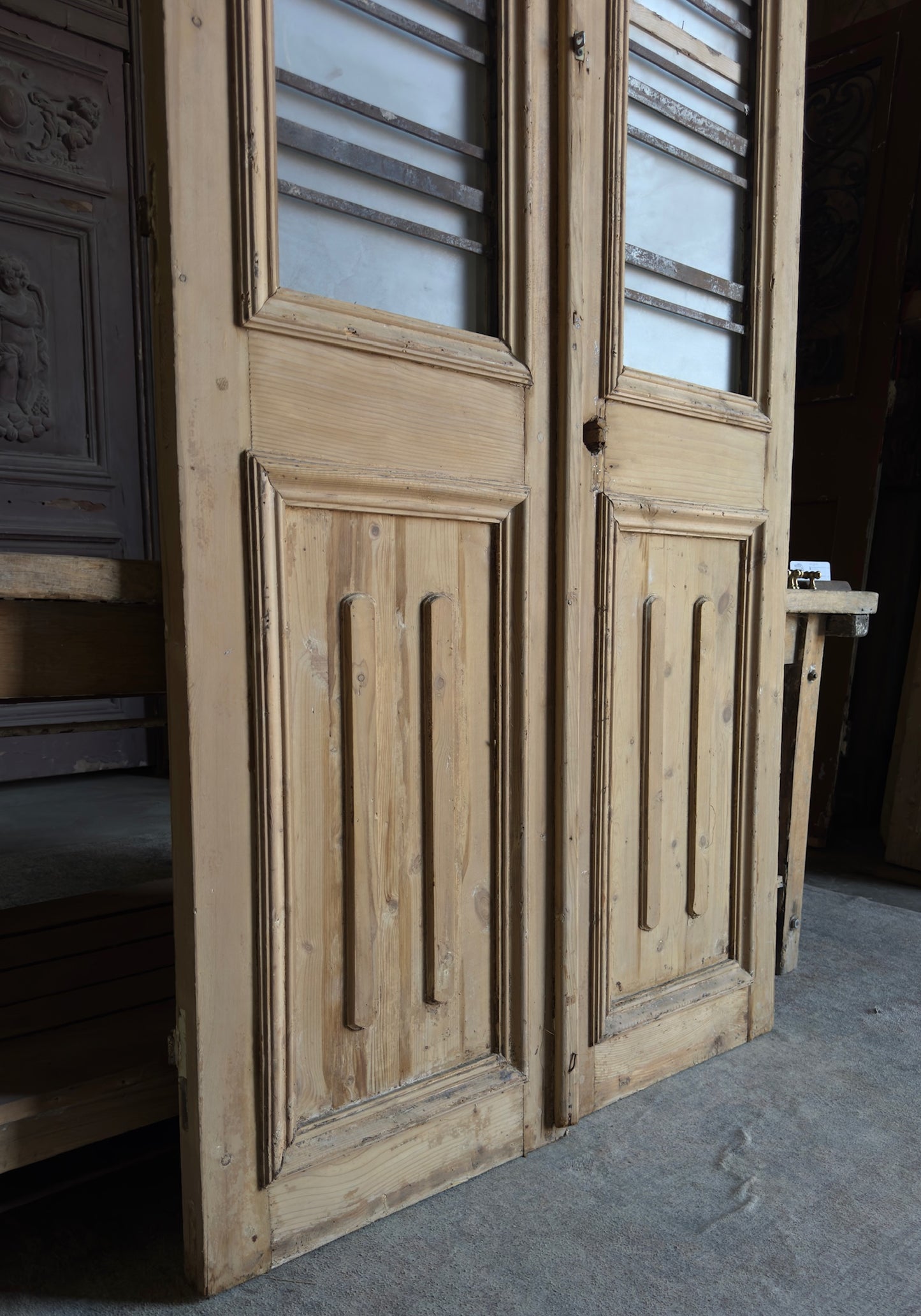 Antique Horizontal Iron French Doors - 43.5x87.5 - L301