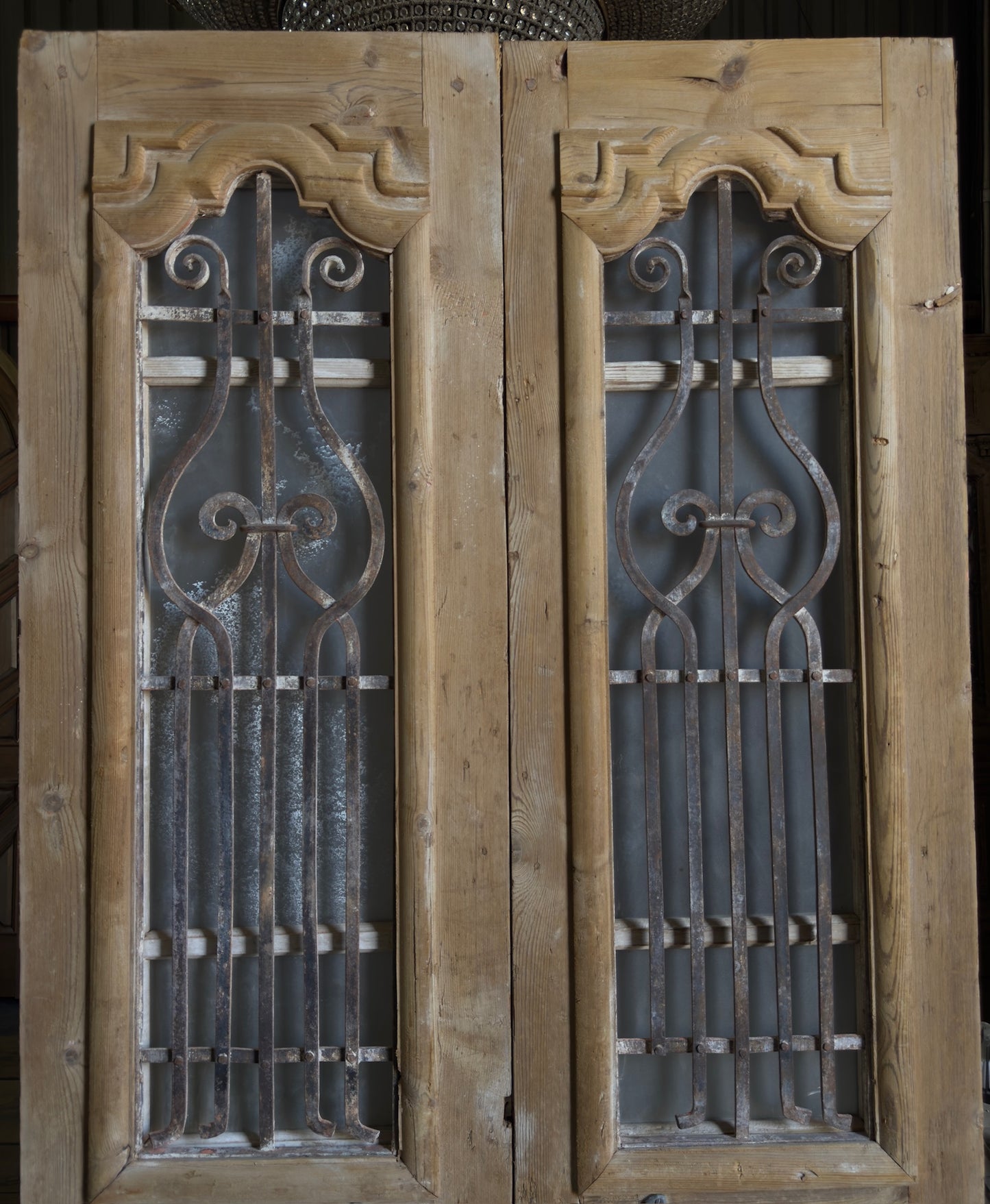 Antique Carved 6 Lite French Doors - 42.75x90.25 - L560