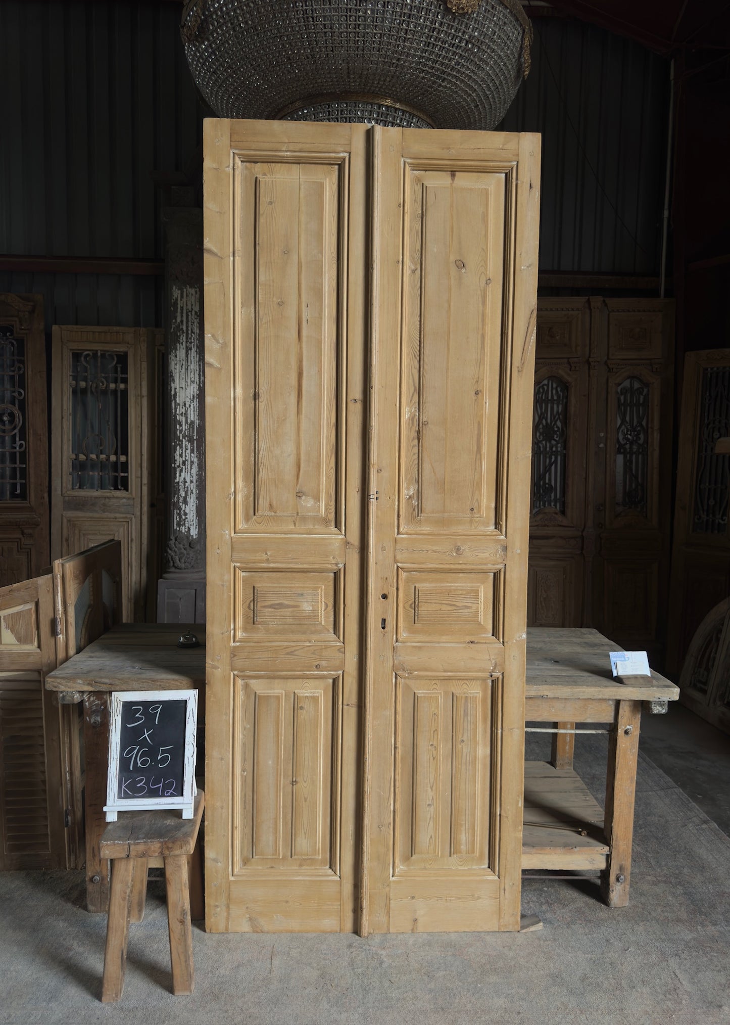 3 Panel Antique Solid French Doors - 39x96.5 K342