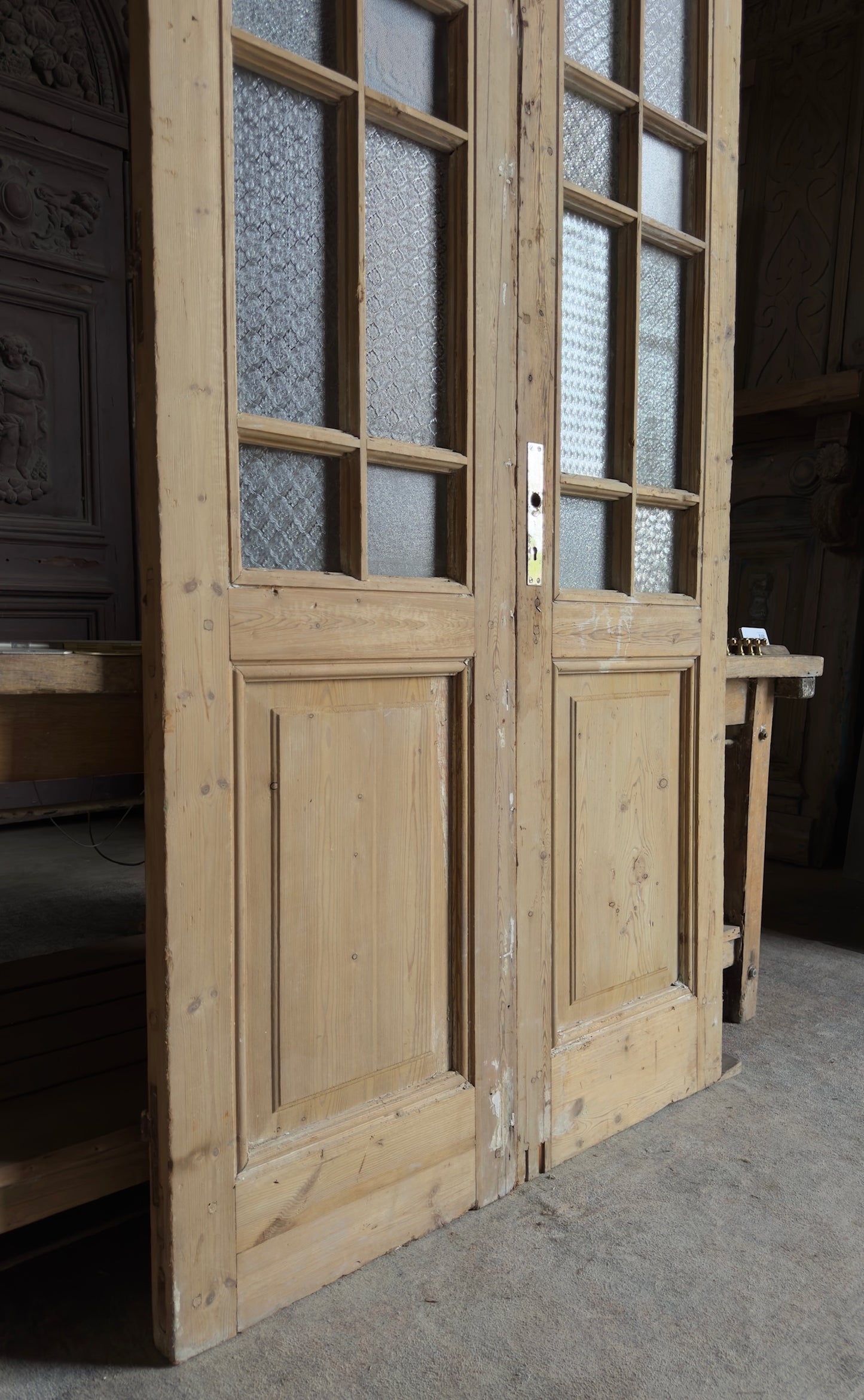 Antique Obscured Glass 16 Lite French Doors - 42.5x92 - L548
