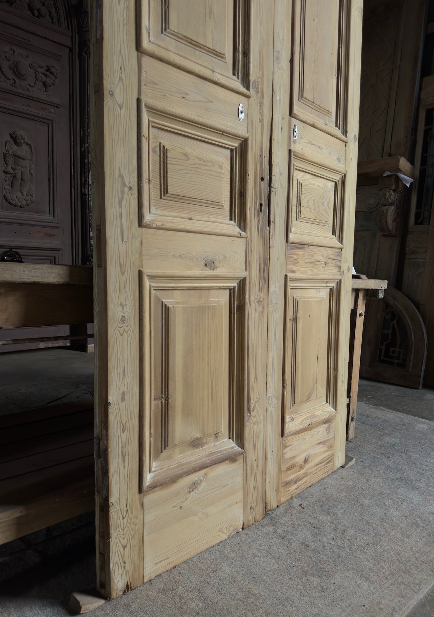 Raised Molding 3 Panel Antique Solid French Doors - 44.25x103 K379
