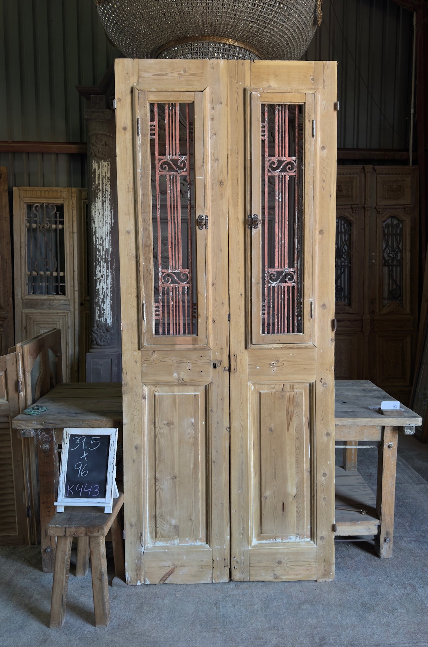 Mediterranean Antique Iron French Doors - 39.5x96 K443