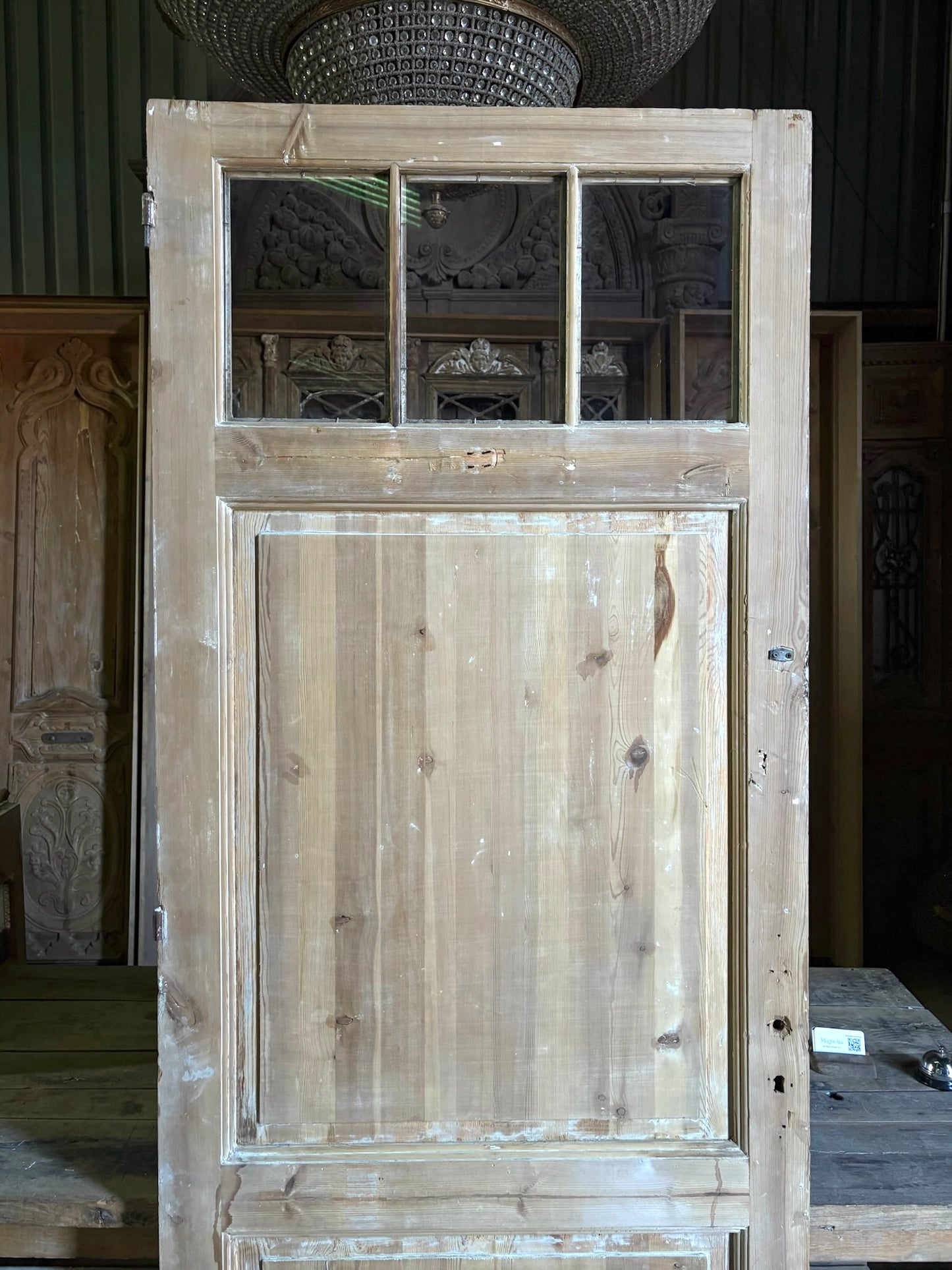 19th Century European Antique Glass Single Door - 36x92 - L57