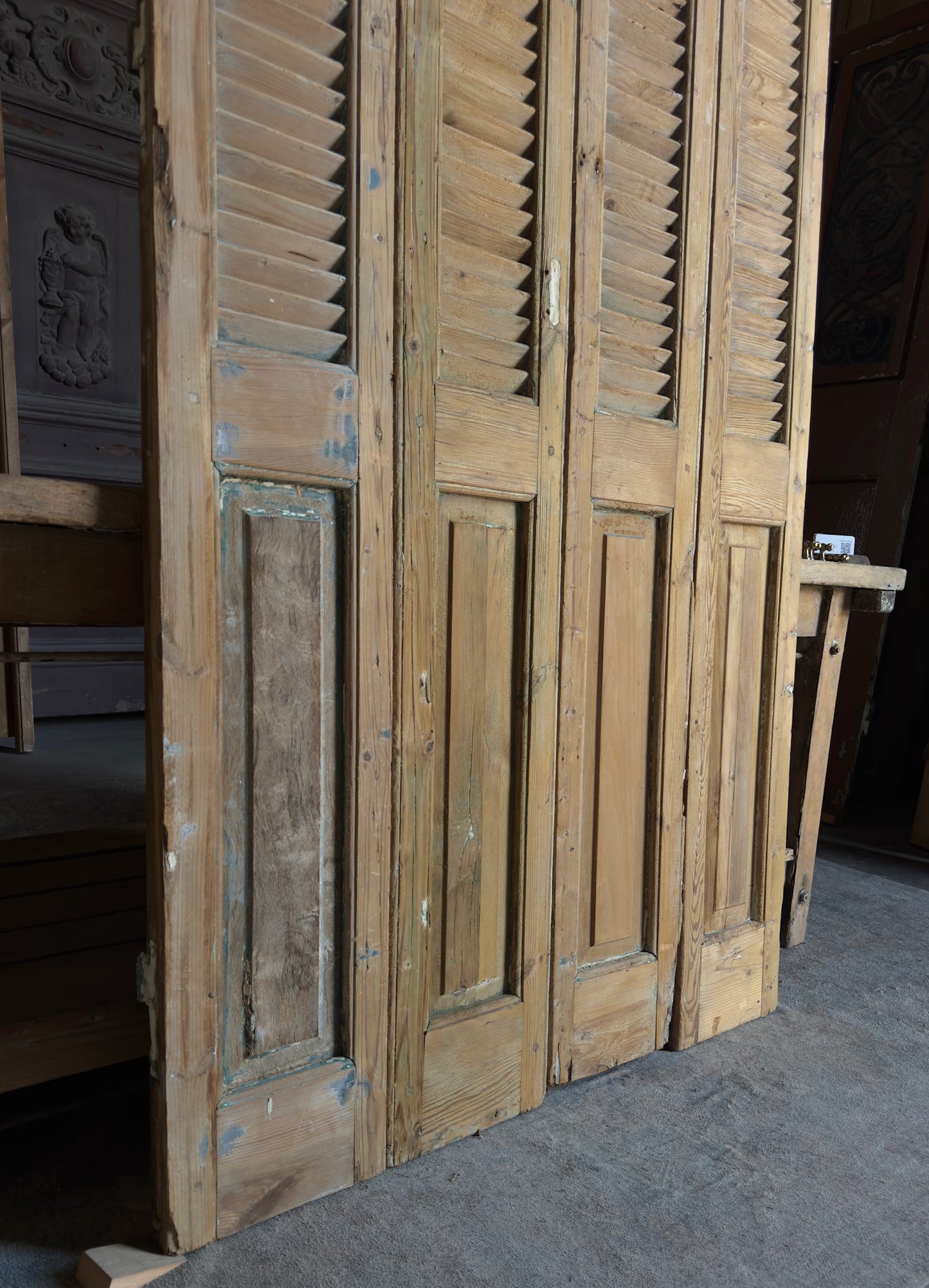 European French Antique Louvered Shutters - 43x90 - L405