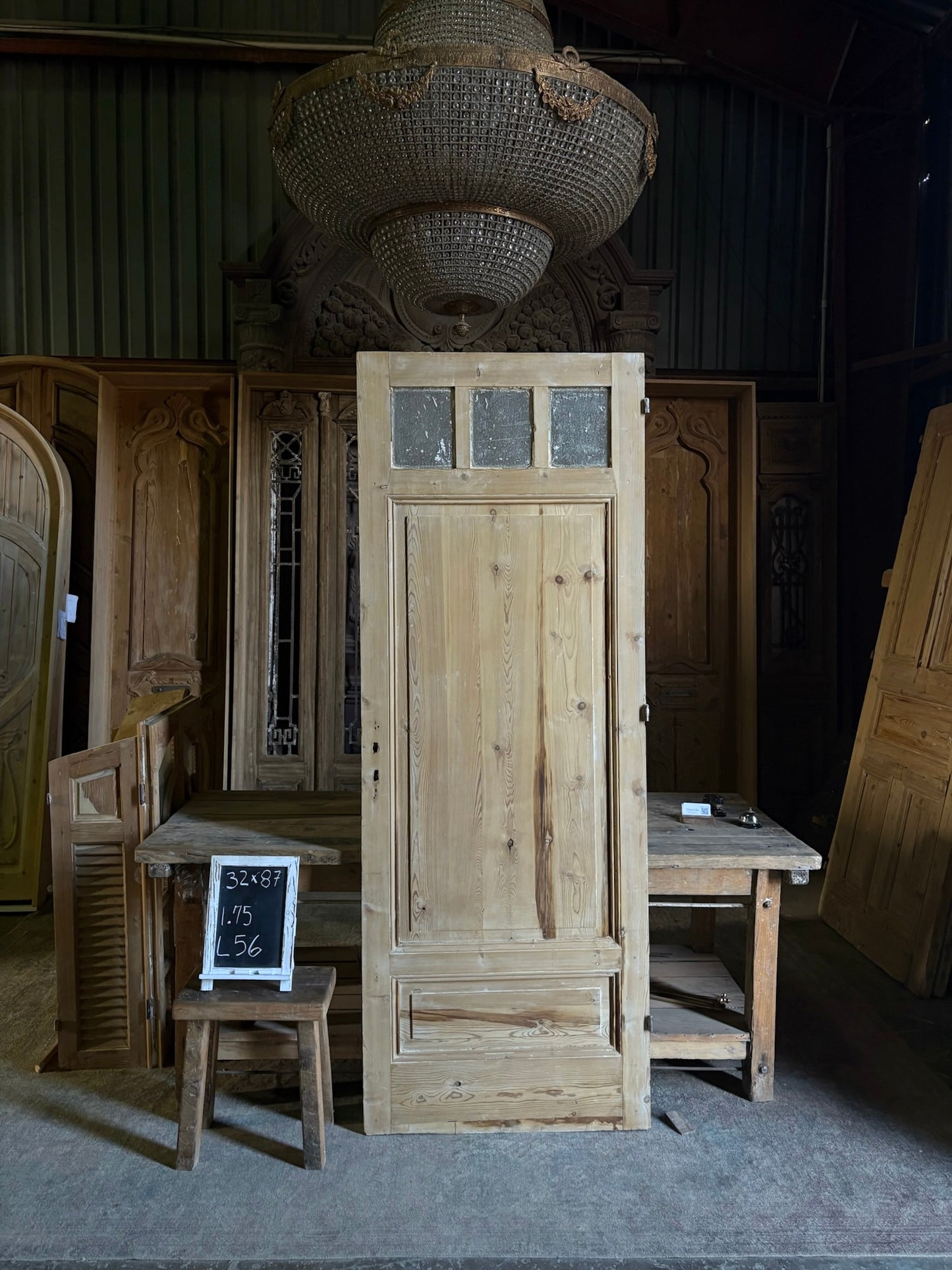 19th Century European Antique Glass Single Door - 32x87 - L56