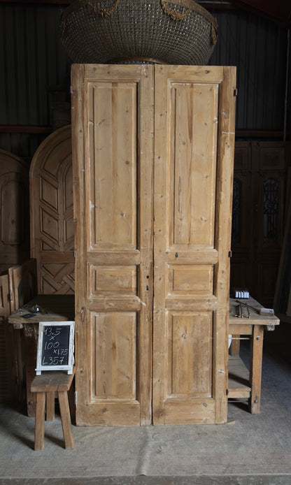 Raised Molding 3 Panel Antique Solid French Doors - 43.5x100 - L357