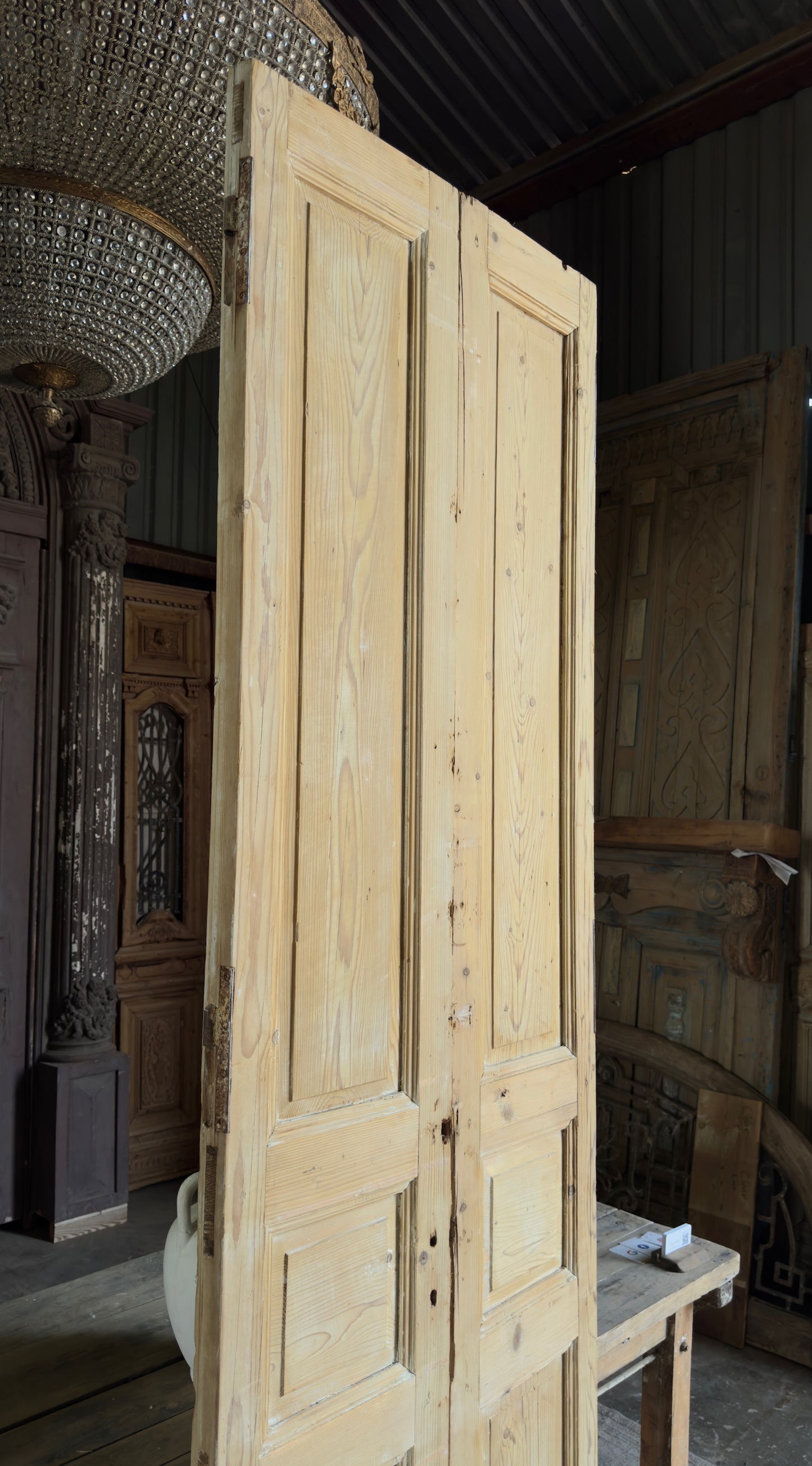 3 Panel Antique Solid French Doors - 30.75x104 K422