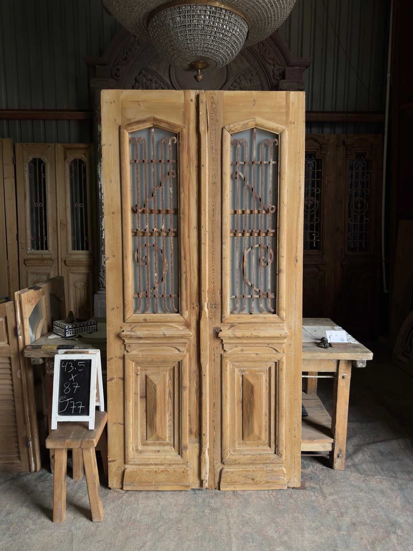 19th Century Peaked Antique Iron French Doors - 43.5x87 J77