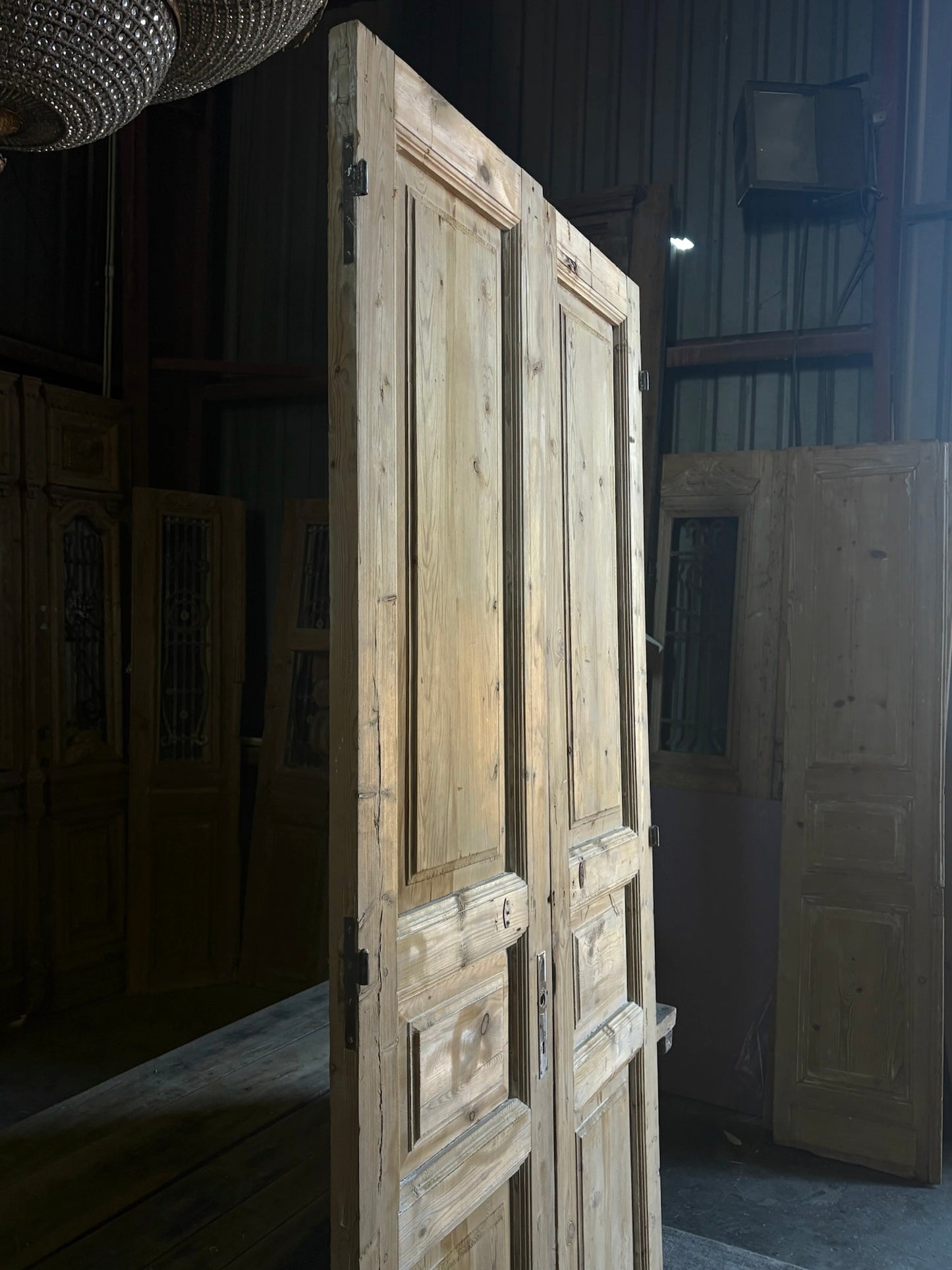 Raised Molding 3 Panel Antique Solid French Doors - 43.75x94.25 - L100