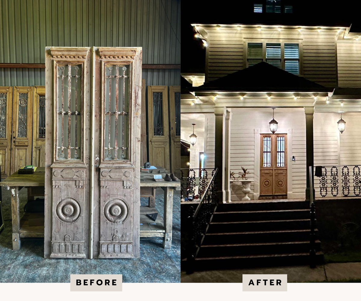 Doors joined together as a single door and used as an exterior front door