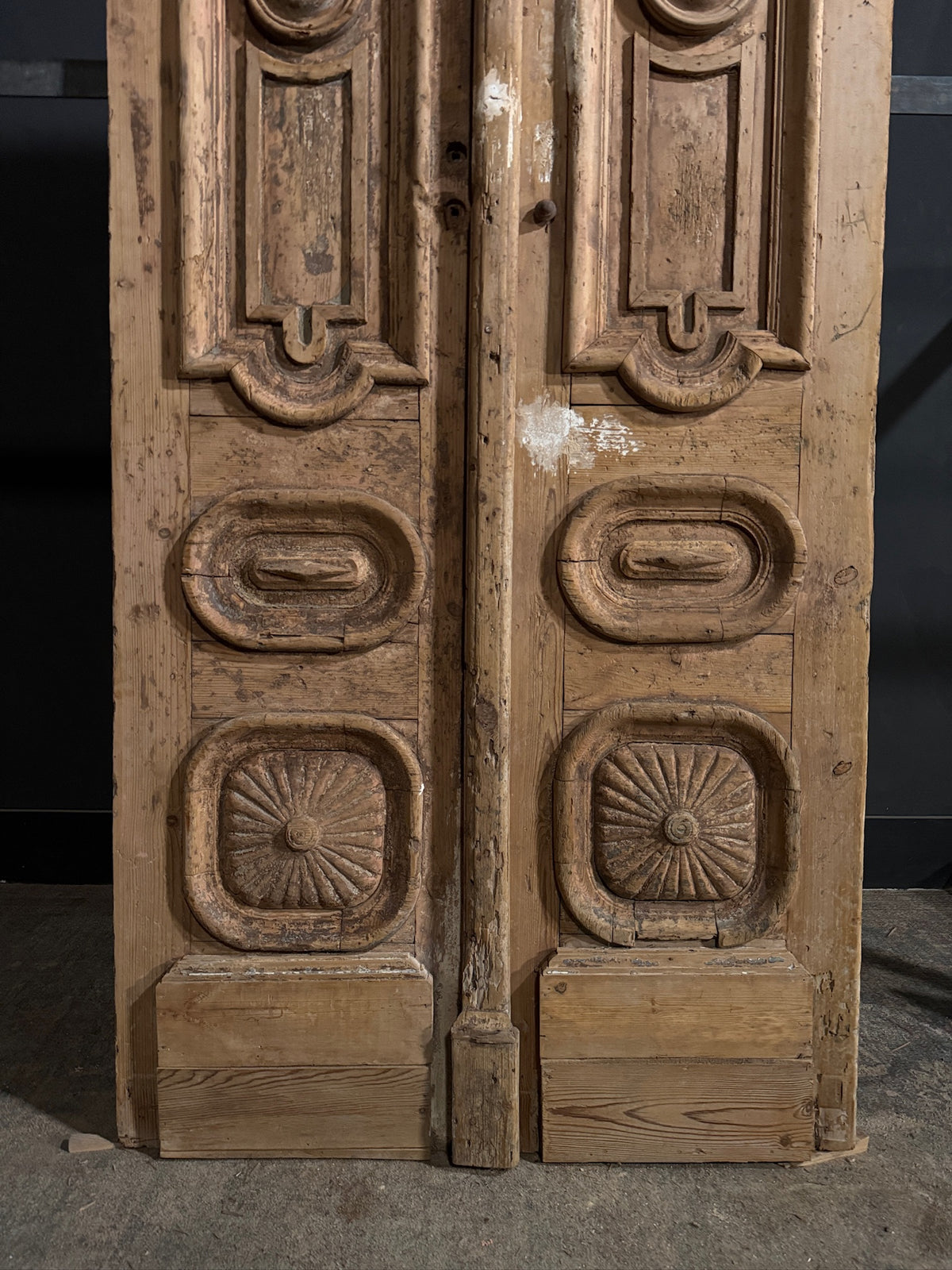 Antique Carved 3 Panel Double Doors - 41.5x90.5 - N707