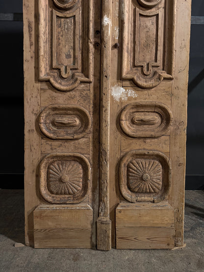Antique Carved 3 Panel Double Doors - 41.5x90.5 - N707
