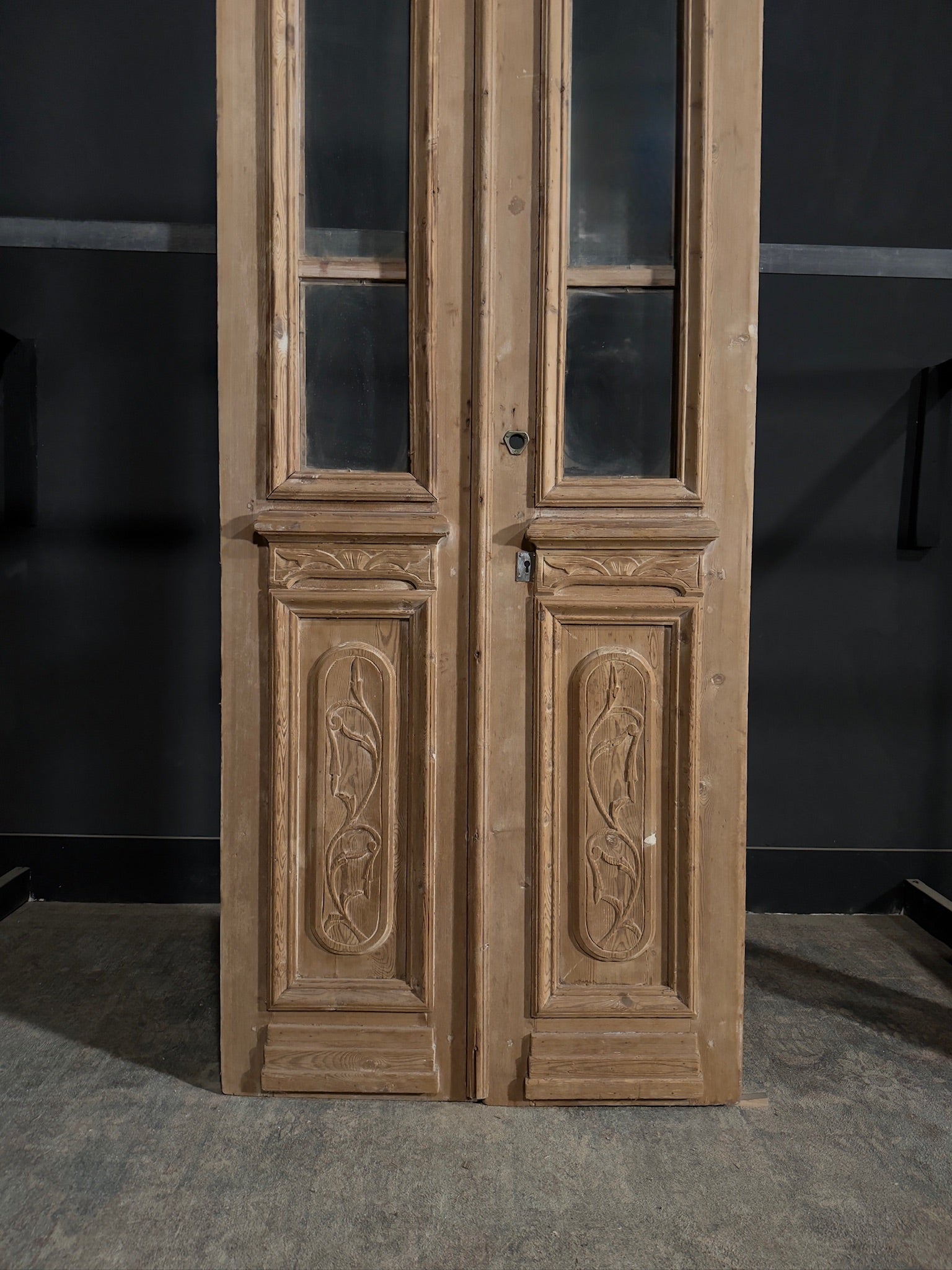 Antique Carved 2 Lite French Doors - 36x94 - N335