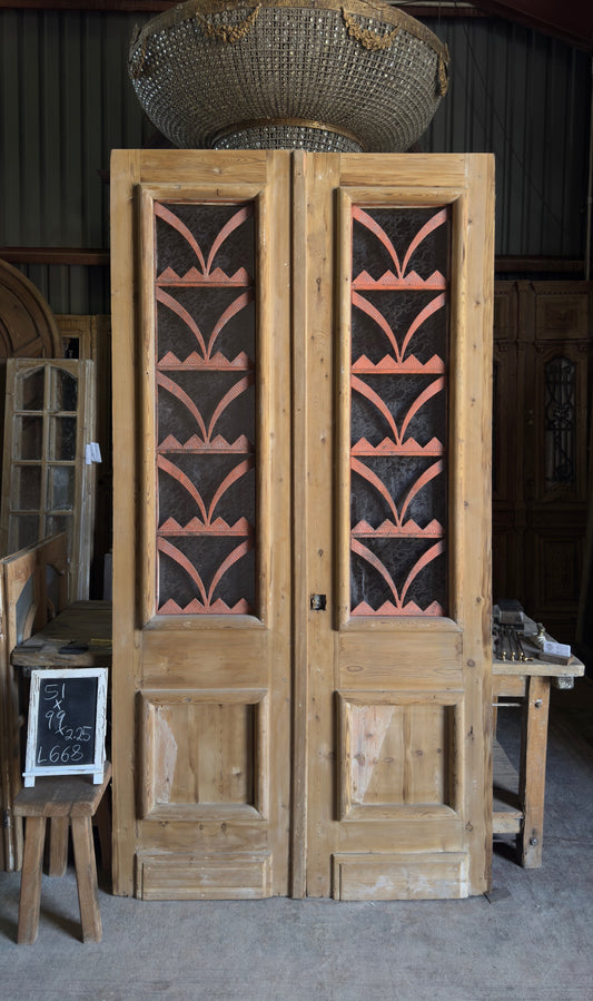 Antique Decorative Glass 4 Lite French Doors - 51x99 - L668