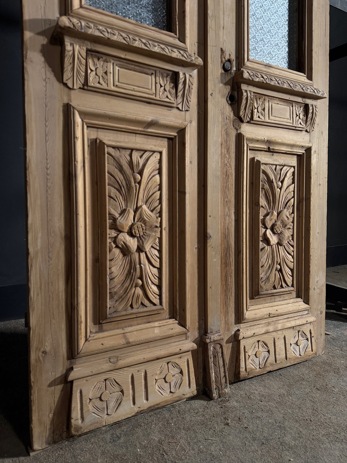 Antique Carved 2 Lite French Doors - 44x95 - N620
