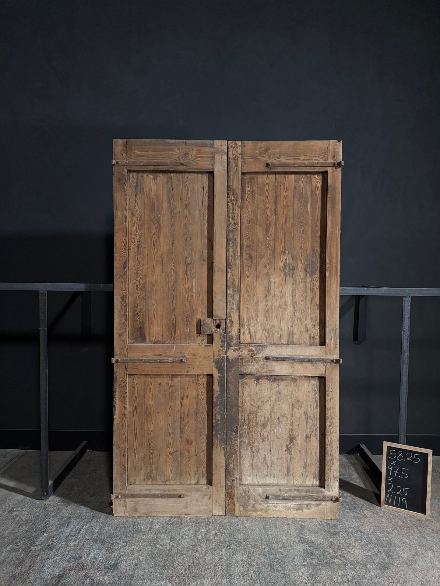 Antique Carved 3 Panel Double Doors - 58.25x97.5 - N119
