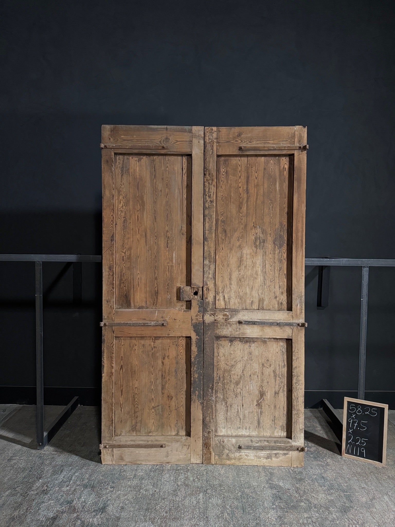 Antique Carved 3 Panel Double Doors - 58.25x97.5 - N119