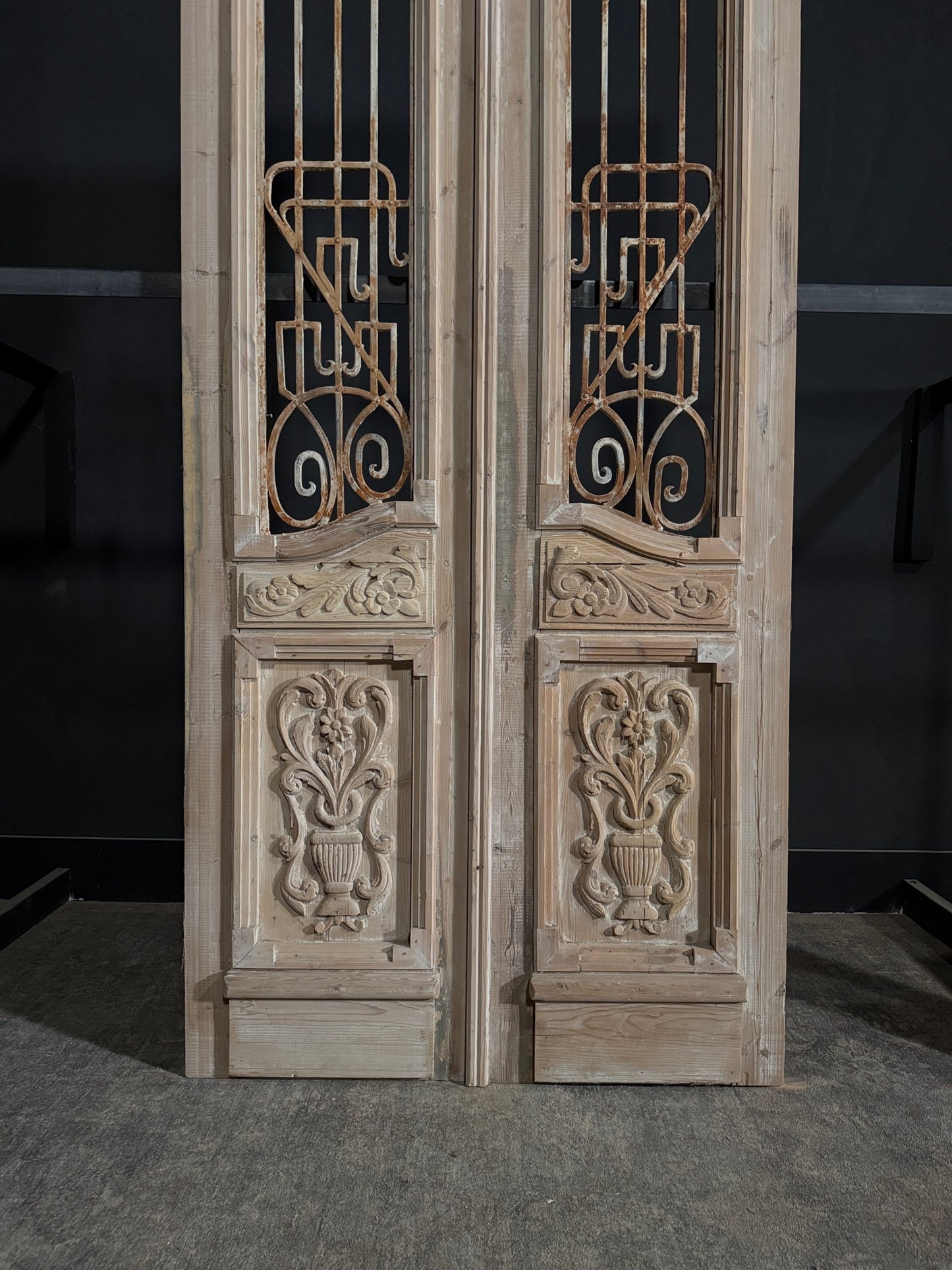 Antique Carved Iron French Doors - 44.5x99.75 - N334