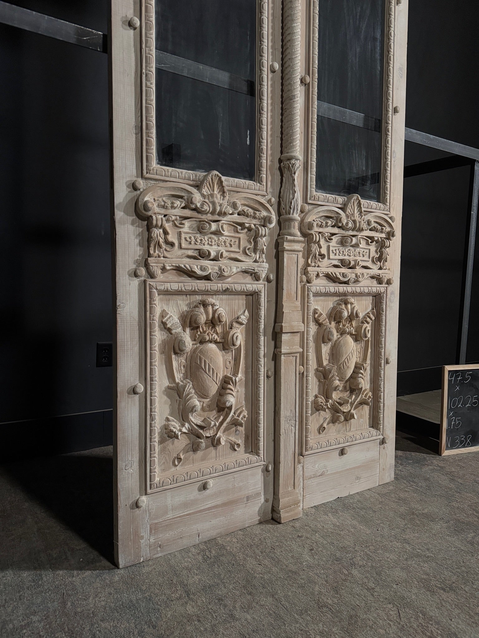 Antique Carved 1 Lite French Doors - 47.5x102.25 - N338
