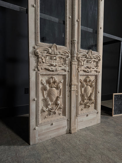 Antique Carved 1 Lite French Doors - 47.5x102.25 - N338