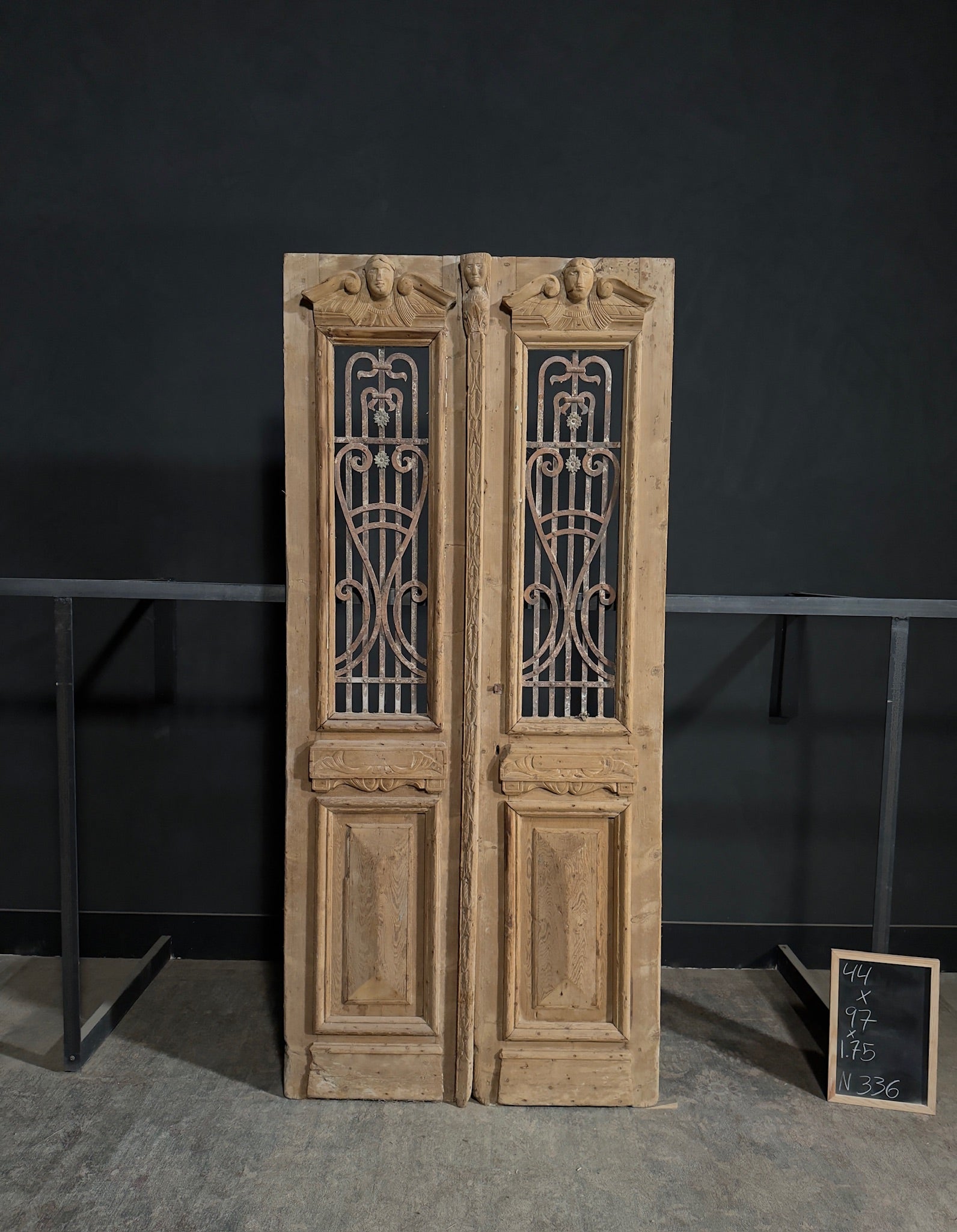 Antique Carved Iron French Doors - 44x97 - N336