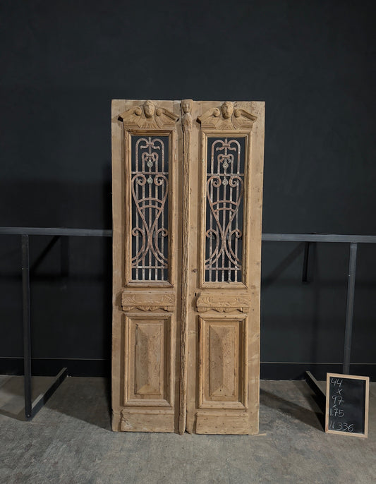 Antique Carved Iron French Doors - 44x97 - N336