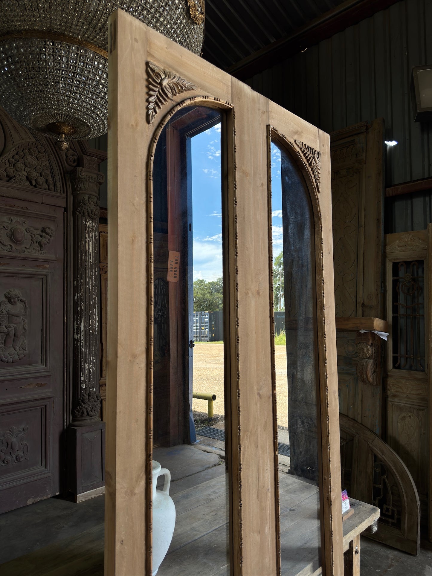 (Valencia) Handcrafted Arched Open Glass French Doors - 39.5x96 K190