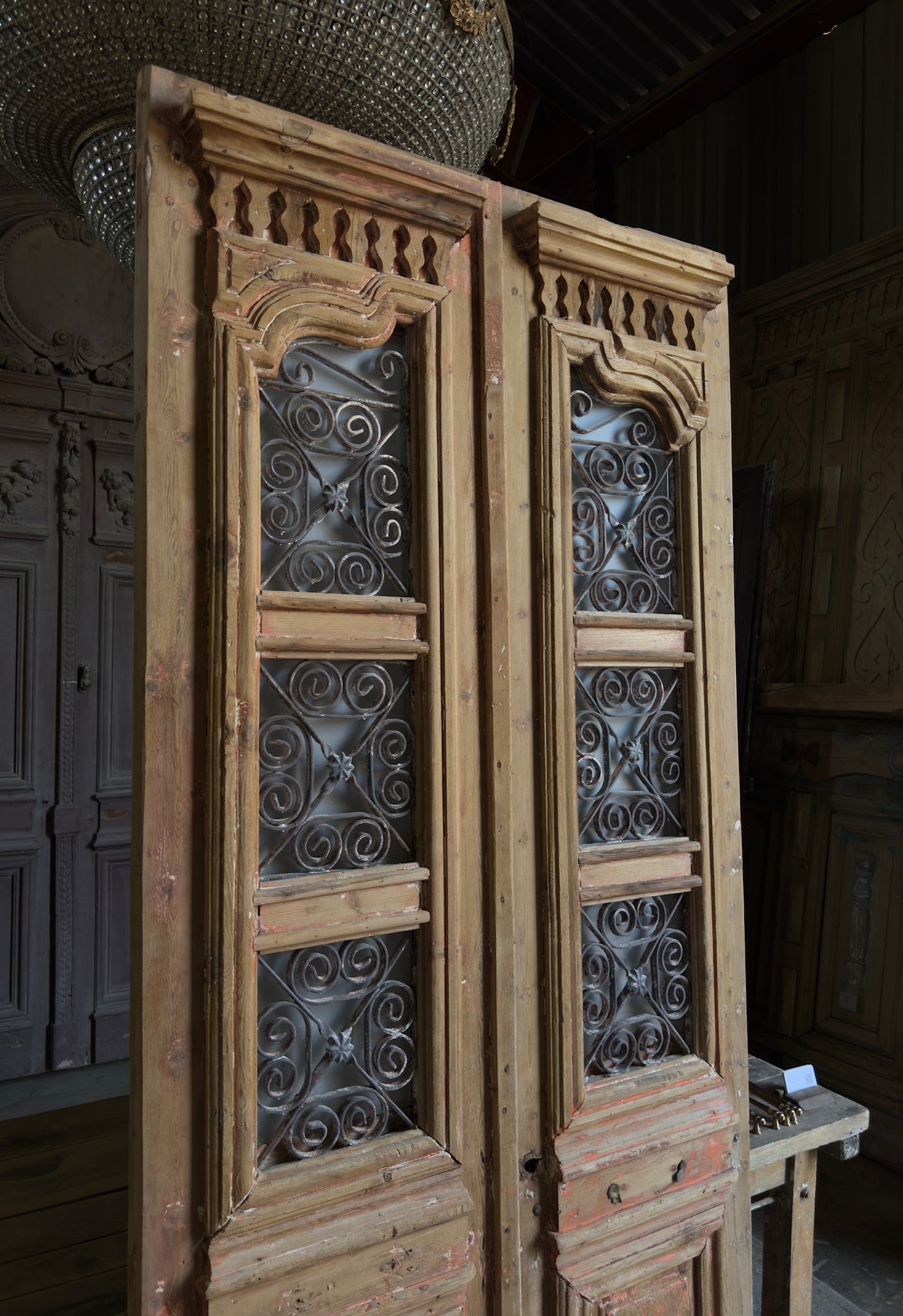 Antique Carved 6 Lite French Doors - 43.5x97.75 - L561