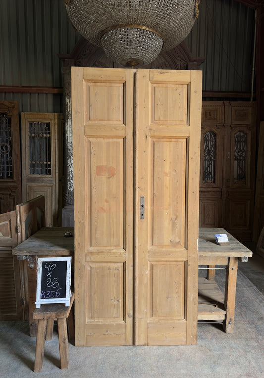 3 Panel Antique Solid French Doors - 40x88 K356