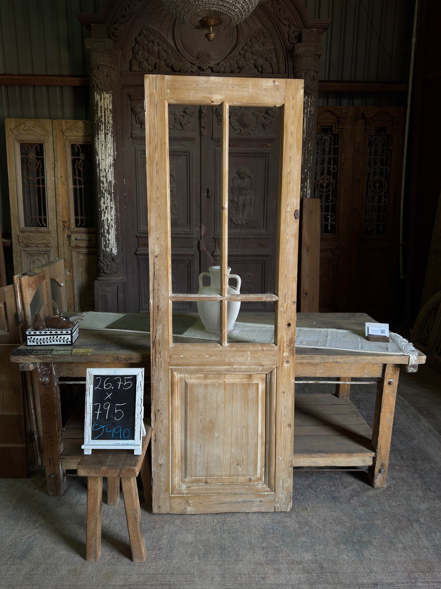 19th Century Antique Glass Single Door - 26.75x79.5 J490
