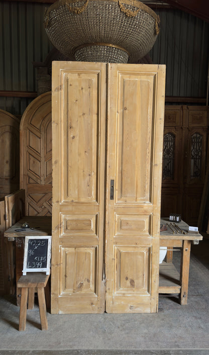 3 Panel Antique Solid French Doors - 42.25x96 - L399
