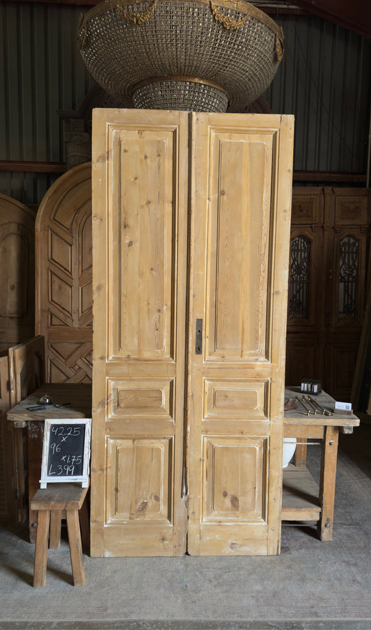 3 Panel Antique Solid French Doors - 42.25x96 - L399