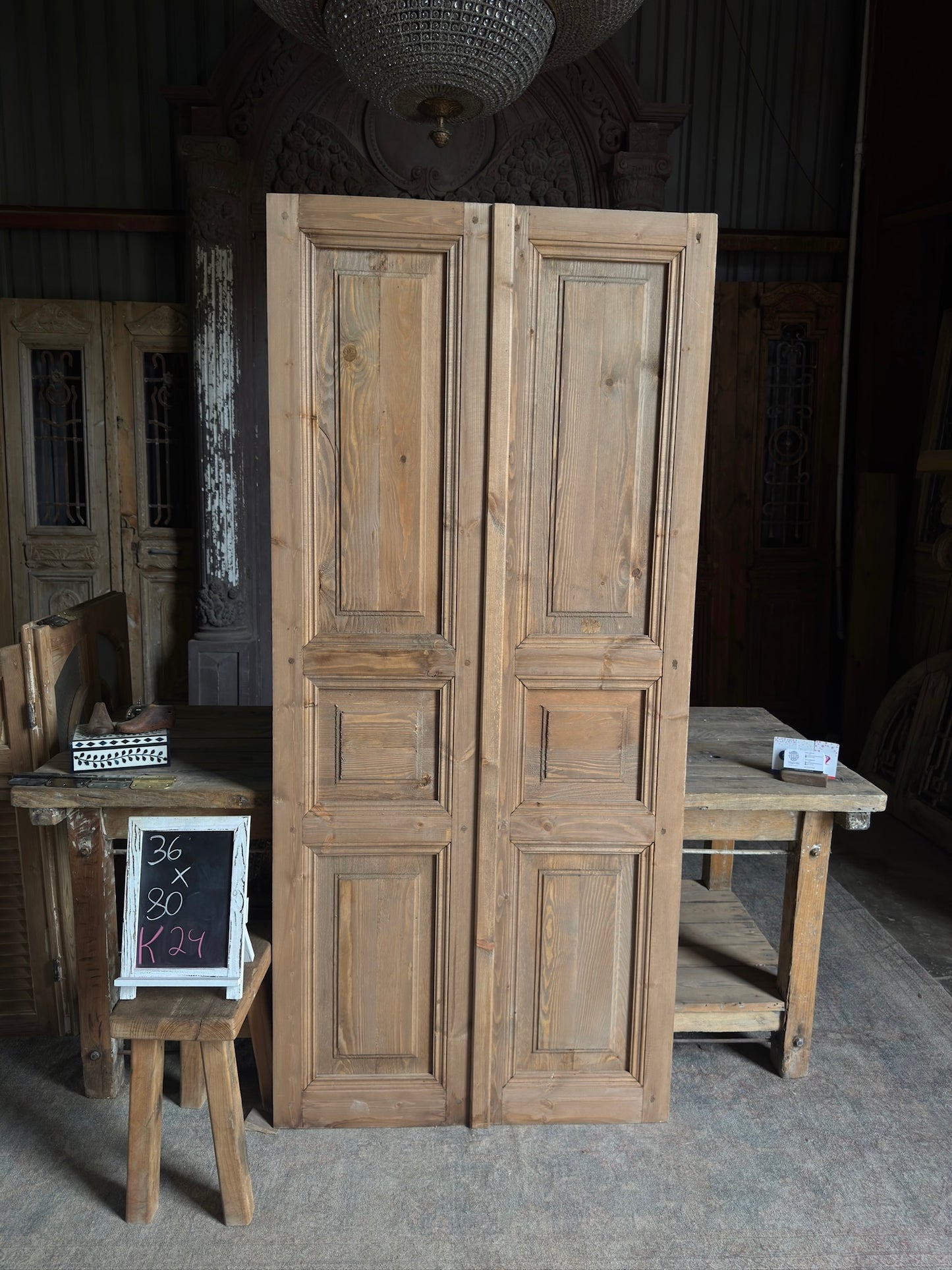 3 Panel Solid Baltic Pine French Doors - 36x80 K24