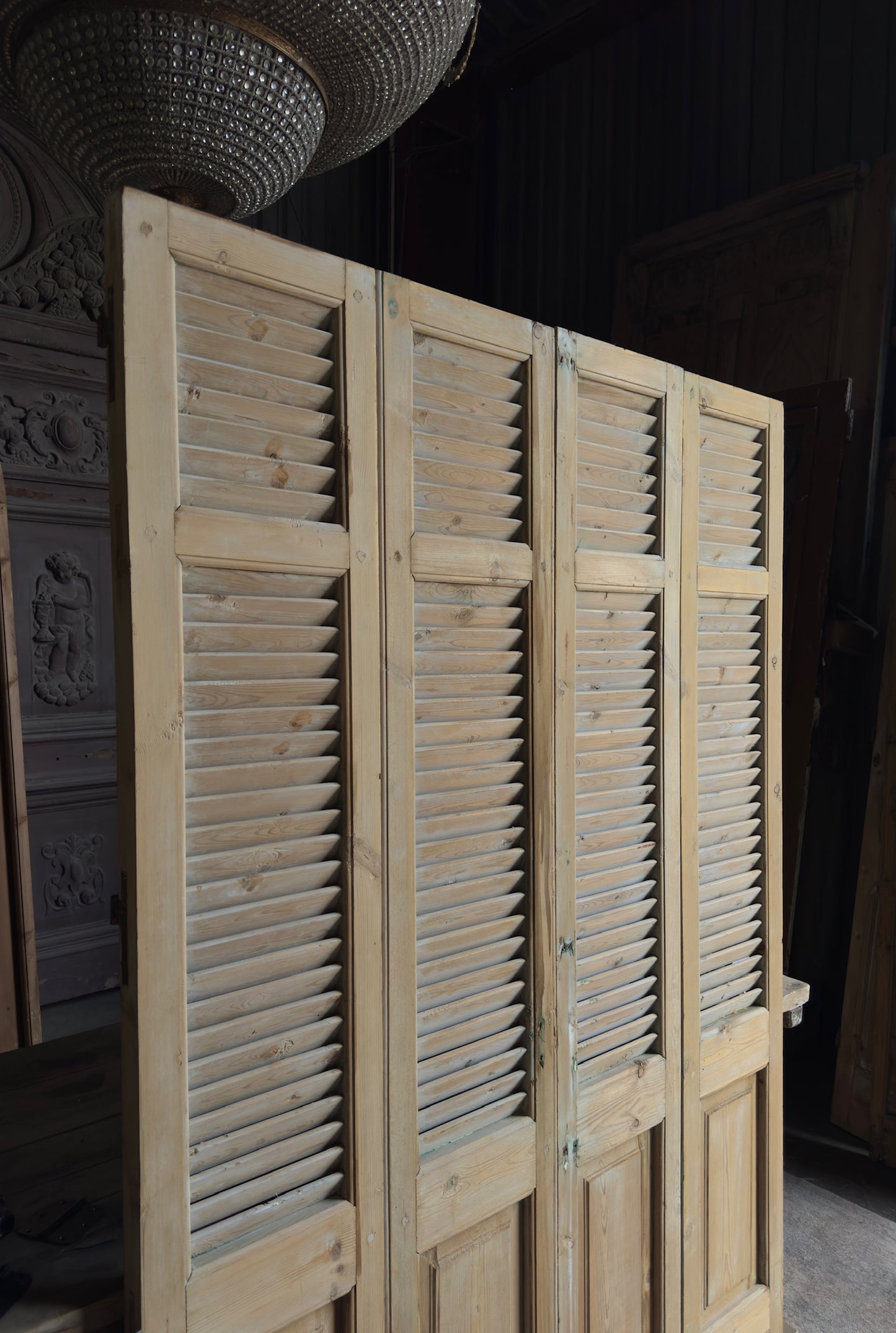 European French Antique Louvered Shutters - 58.5x83 - L412