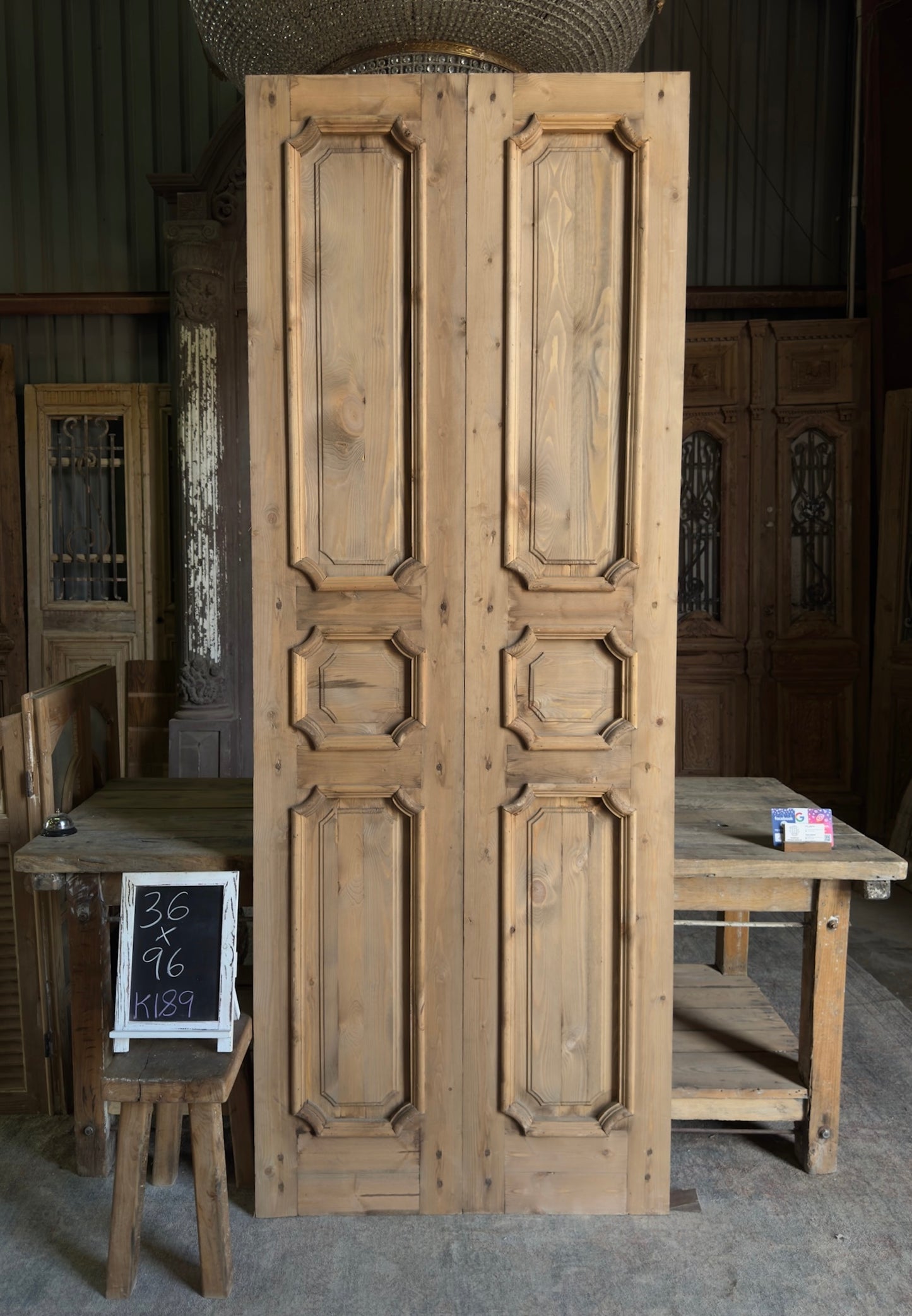 (Genevieve) Handcrafted Solid Wood French Doors - 36x96 K189