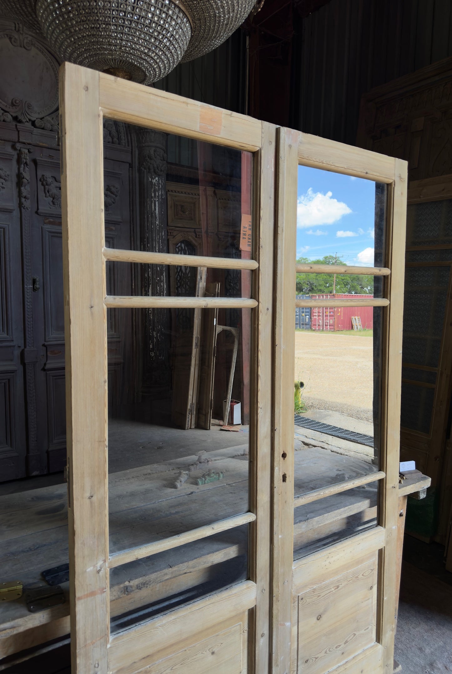 Antique Glass 3 Lite French Doors - 52.25x84 - L698