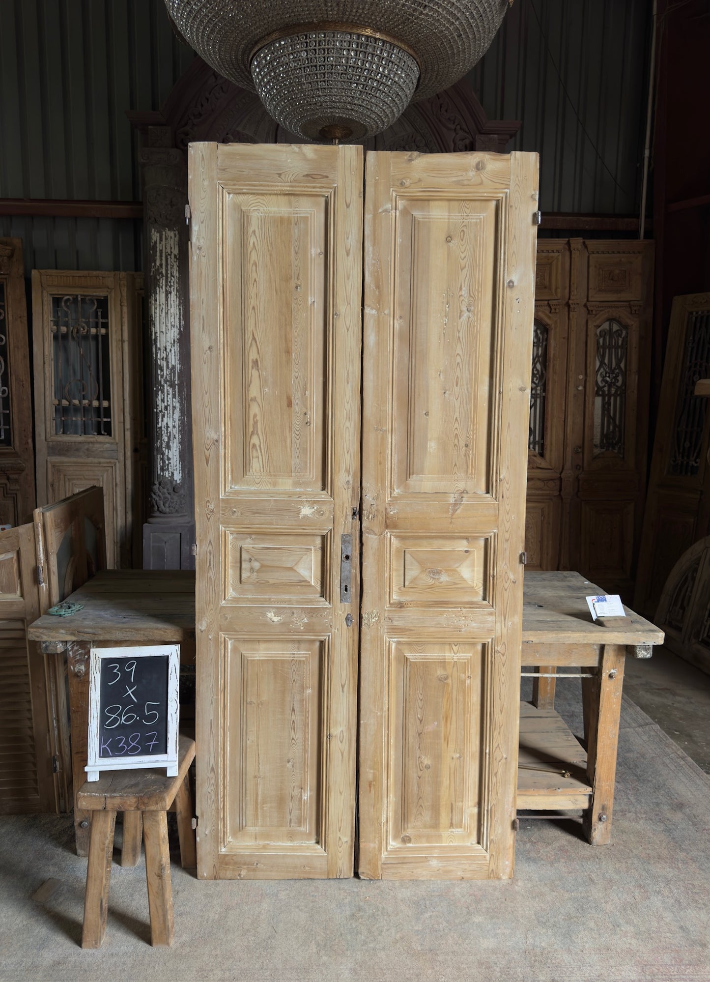 3 Panel Antique Solid French Doors - 39x86.5 K387